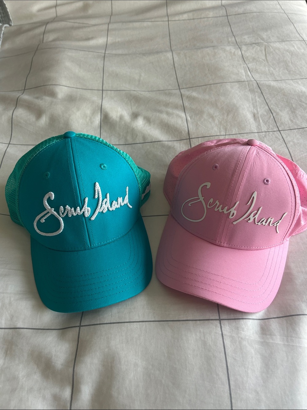 Scrub Island Embroidered Trucker Hat - Teal & Pink